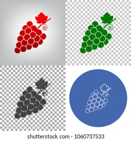 Grapes sign illustration. Vector. 4 styles. Red gradient in radial lighted background, green flat and gray scribble icons on transparent and linear one in blue circle.