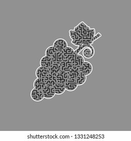 Grapes sign illustration. Vector. Black maze filled icon with white border at gray background.