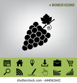 Grapes sign illustration. Vector. Black icon at gray background with bonus icons 