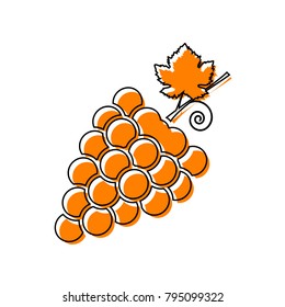 Grapes sign illustration. Vector. Black line icon with shifted flat orange filled icon on white background. Isolated.