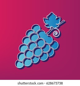 Grapes sign illustration. Vector. Blue 3d printed icon on magenta background.