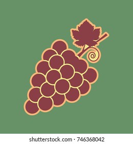 Grapes sign illustration. Vector. Cordovan icon and mellow apricot halo with light khaki filled space at russian green background.
