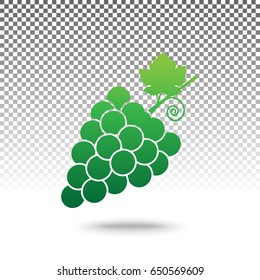Grapes sign illustration. Vector. Green gradient icon with shadow at bottom on transparent and white background.
