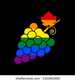 Grapes sign illustration. Vector. Icon with colors of LGBT flag at black background.