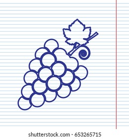 Grapes sign illustration. Vector. Navy line icon on notebook paper as background with red line for field.
