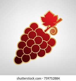 Grapes sign illustration. Vector. Red icon on gold sticker at light gray background.