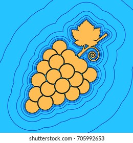 Grapes sign illustration. Vector. Sand color icon with black contour and equidistant blue contours like field at sky blue background. Like waves on map - island in ocean or sea.