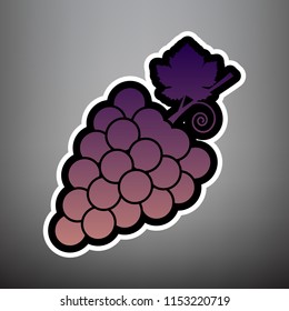 Grapes sign illustration. Vector. Violet gradient icon with black and white linear edges at gray background.