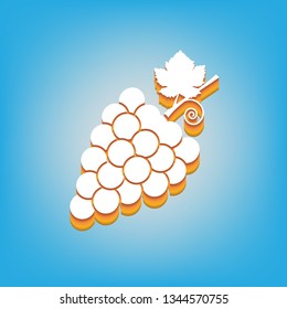Grapes sign illustration. Vector. White icon with 3d warm-colored gradient body at sky blue background.