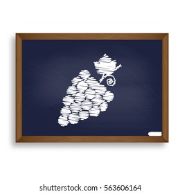 Grapes sign illustration. White chalk icon on blue school board with shadow as background. Isolated.