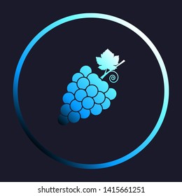 Grapes sign illustration. White, cyan and blue gradient icon as round button in white shell at dark blue background. Illustration.