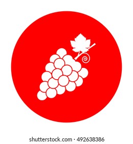 Grapes sign illustration. White icon on red circle.