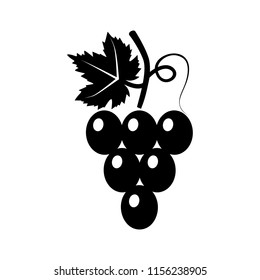 Grapes silhouette black icon. Vector illustration flat design style. Isolated on white background. Grape pictogram with leaf.
