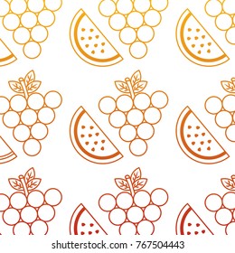 grapes and slice watermelon fruit seamless pattern