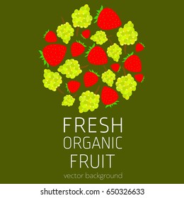 Grapes, strawberries, abstract fruit postcard, fresh organic fruit, vector illustration, healthy eating, vector background