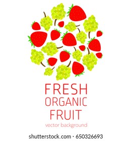 Grapes, strawberries, abstract fruit postcard, fresh organic fruit, vector illustration, healthy eating, vector background
