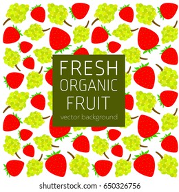 Weintrauben, Erdbeeren, abstrakte Obstpostkarte, frische organische Früchte, Vektorillustrationen-Illustration, gesundes Essen, Vektorillustration-Hintergrund