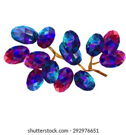 Grapes triangles Grapes triangles. polygon drawing, bright multicolored grapes, faceted shape, geometric pattern, isolated image on a white background