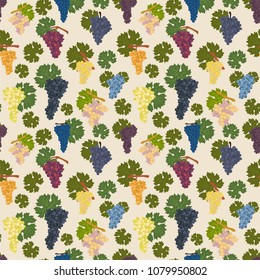 Grapes varieties for wine seamless pattern. Vector illustration
