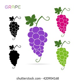 Grapes vector icon cartoon style isolated on white background. Grapes isolated black and color icons vector silhouette. fruit, food, vector flat style