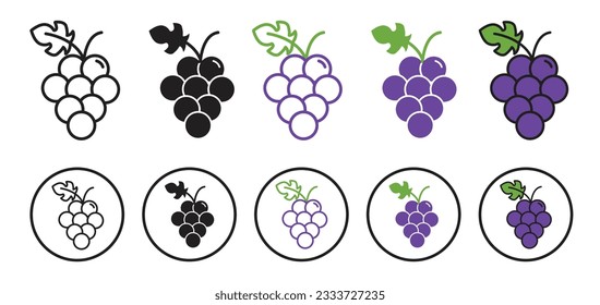 Juego de iconos vectoriales de uvas. símbolo de la línea de racimo de uvas simples. pictograma de fruta de uvas violetas frescas. adecuado para aplicaciones móviles y diseño de interfaz de usuario de sitios web.