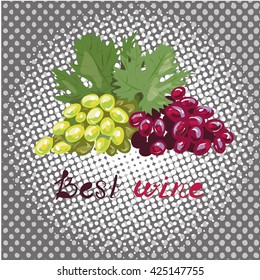 Grapes vector illustration on pop art dotted background, wine sticker