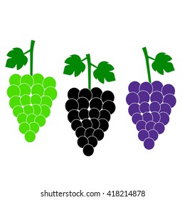 Grapes vector isolated. Grapes icon. Grapes logo. Grapes wine or grapes vine. Grapes with green leaf isolated. Nature grapes logotype. Wine or vine logo icon. Fruits and vegetables. Grapes icons