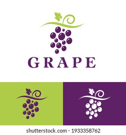 Grapes vector logo icon isolated. Creative grapes icon logo design template. Organic grapes branding logo sign. Nature logotype grapes. Fresh fruit green purple vector set of packaging designs element