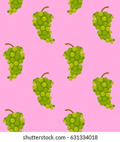Grapes vector. Summer fruits. Seamless pattern with grapes on pink background.