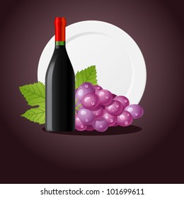 grapes and wine bottle - vector illustration