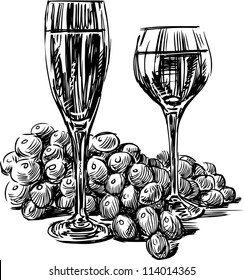 grapes and wine glasses