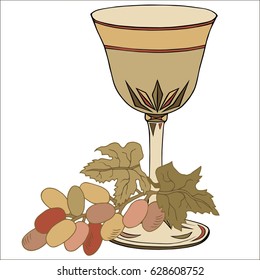 Grapes and wineglass. Design element isolated on white background. Vector.