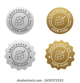 grapeseed oil badge silver and gold color. natural ingredient for cosmetic or cooking stuff. 