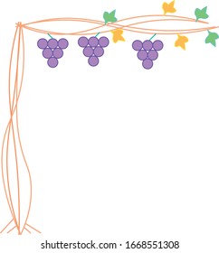 Grapevine with 3 grape bunches; Three grape bundles hanging from a vine branch with 6 leaves