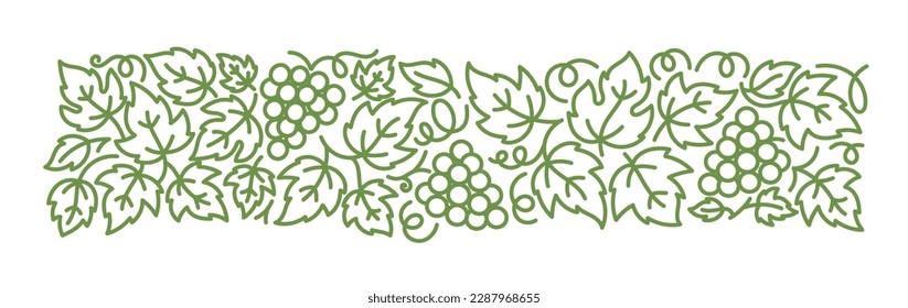 Grapevine floral ornament. Thick line pattern. Grape branches and leaves. Editable outline stroke. Vector line.