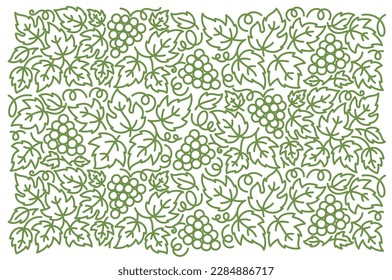 Grapevine floral pattern. Grape branches and leaves. Editable outline stroke. Vector line.