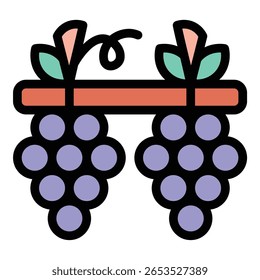 Ilustração de estilo de linha plana ícone da videira que representa o cultivo de vinhas e produtos naturais, adequados para marcas de vinícolas, projetos agrícolas e marketing de produtos orgânicos