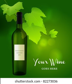 grapevine leaves background with wine bottle