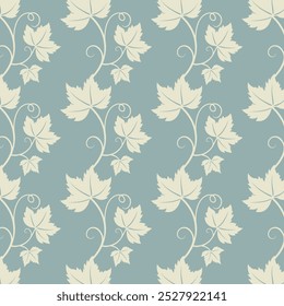 Grapevine with leaves pattern, vine silhouette on blue pastel background.