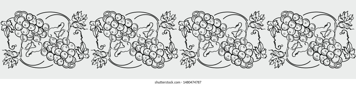 Grapevine in the ornament. Illustration for labels, packaging, printing on fabric.
