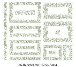 Grapevine ornament wine frame kit. Grapes and leaves. Editable outline stroke. Vector line.
