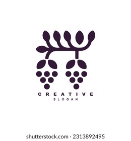 Grapevine ripe purple grape branch logo design for your brand or business