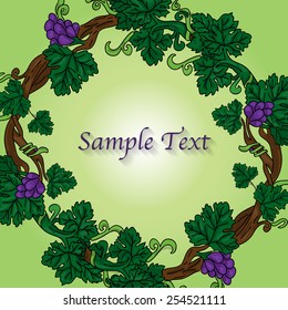 Grapevine round frame with green background