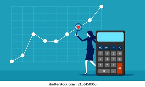 Graph analysis. A business woman calculates and analyzes financial statements. financial income management.