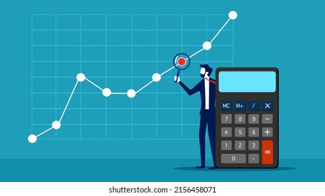 Graph analysis. A businessman calculates and analyzes financial statements. financial income management