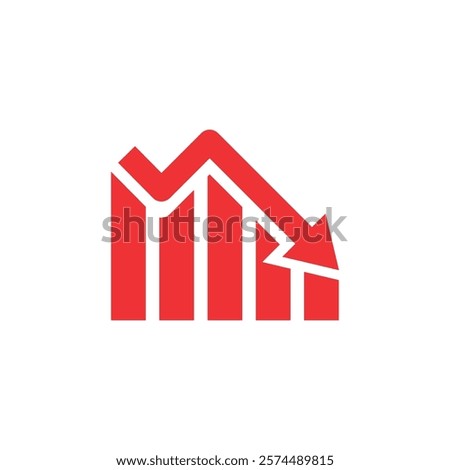 Graph arrow down. Data analysis decrease. Vector illustration icon isolated on white background.