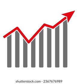 graph with up arrow. Growing graph icon symbol. Inflation graph sign. Vector illustration. EPS 10.