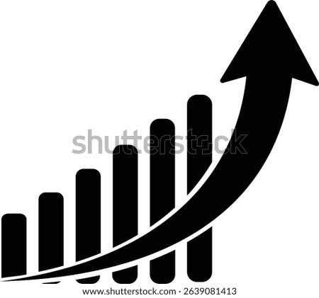 Graph with arrow icon. graph bars icon, success graph trending upwards flat design interface infographic, isolated on white background
