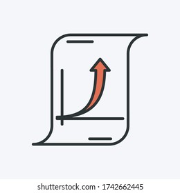 Graph with an up arrow icon in frame. Vector illustration of a graph chart with up arrow. It represents business growth, presentation, analysis, performance report