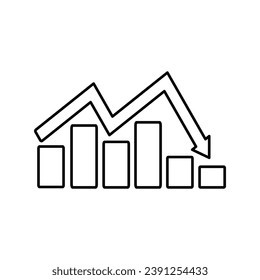 Graph arrow icon isolated. business growth outline. bar chart flat design. process sign symbol. flat icon sign symbol. for website and app design. illustration vector of business growth. Arrow down